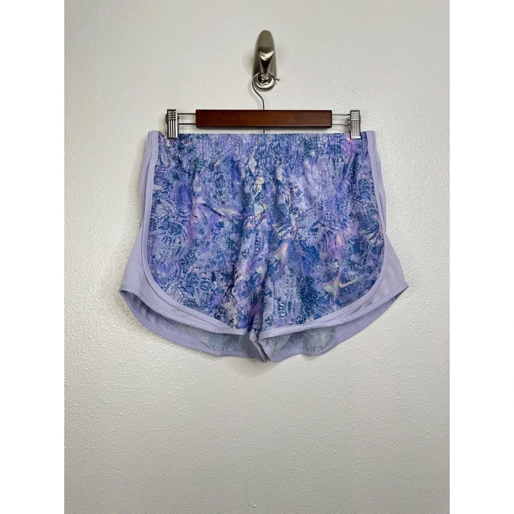 Nike Womens‎ Dri-FIT Tempo Running Shorts Purple Blue Abstract Floral Size M